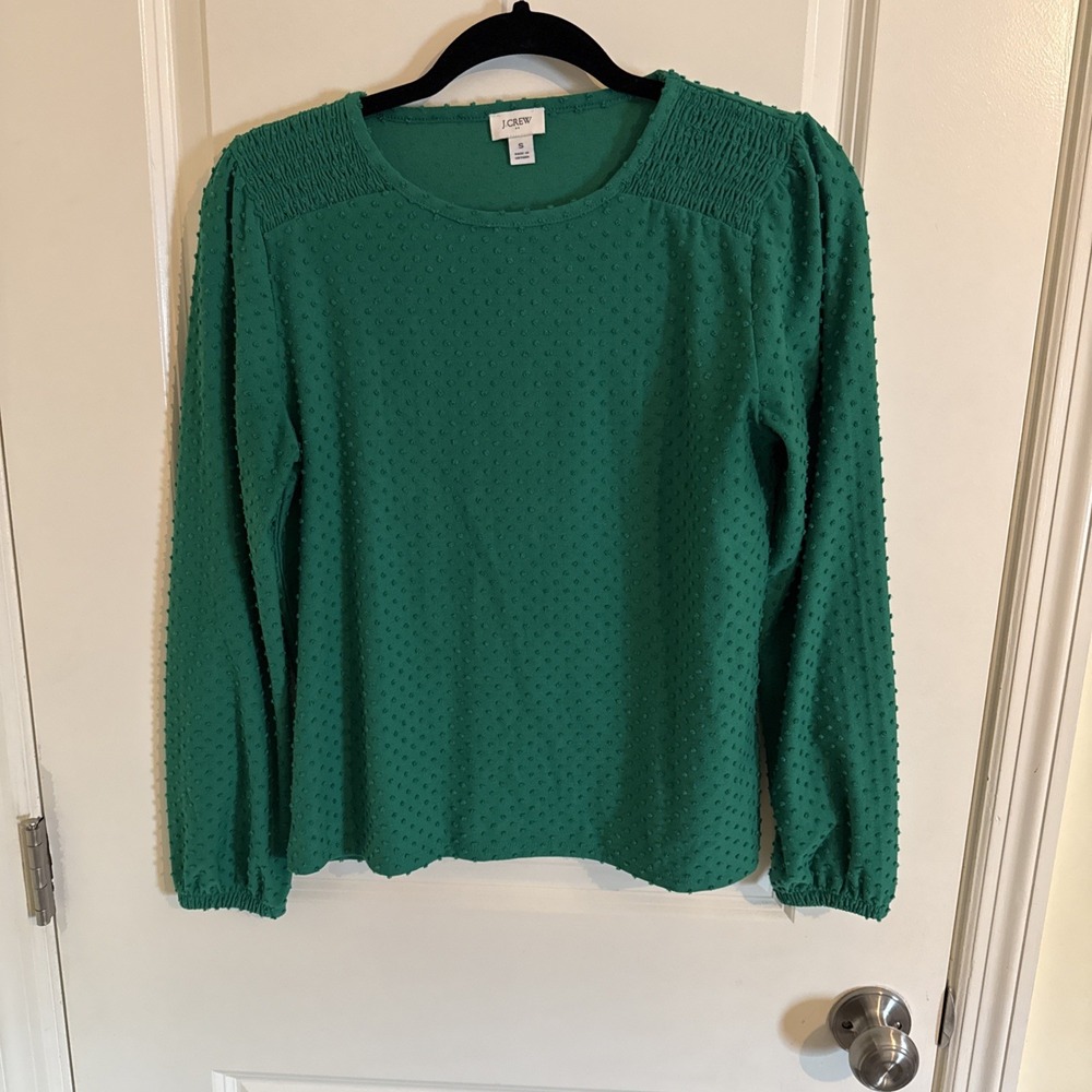 J.Crew Chiffon Swiss Dot Blouse Green Long Sleeve Sz Small